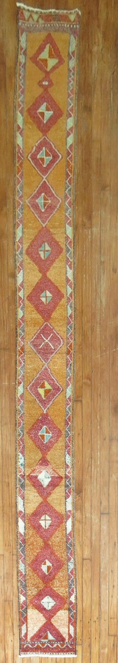 Zabihi Collection Narrow Vintage Turkish Geometric Runner