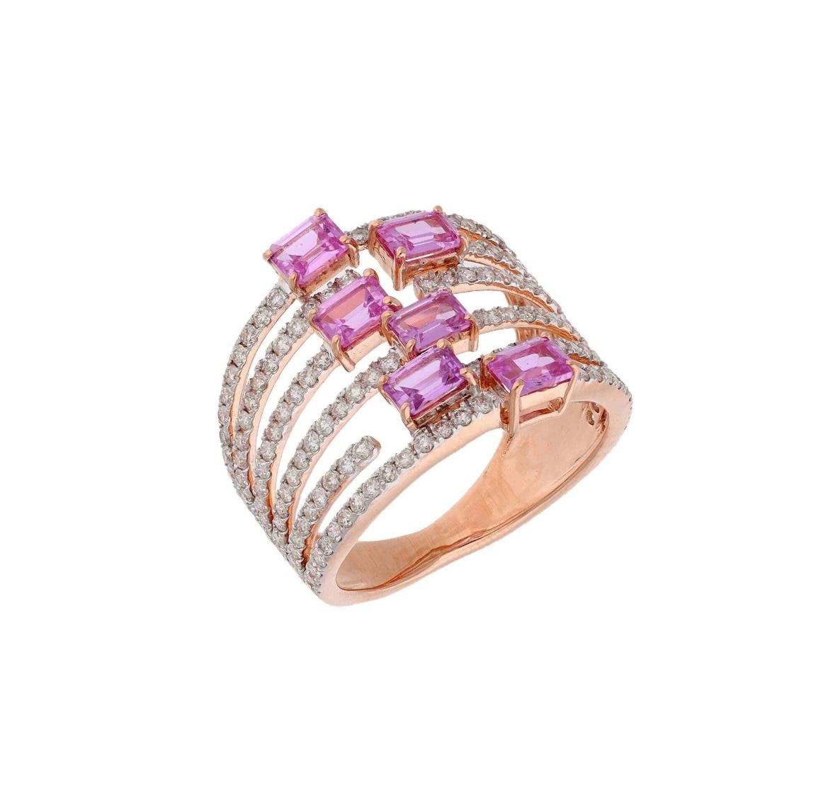 Natural pink sapphire 1.63cts & diamond 1.03cts ring in 18k gold In New Condition In jaipur, IN