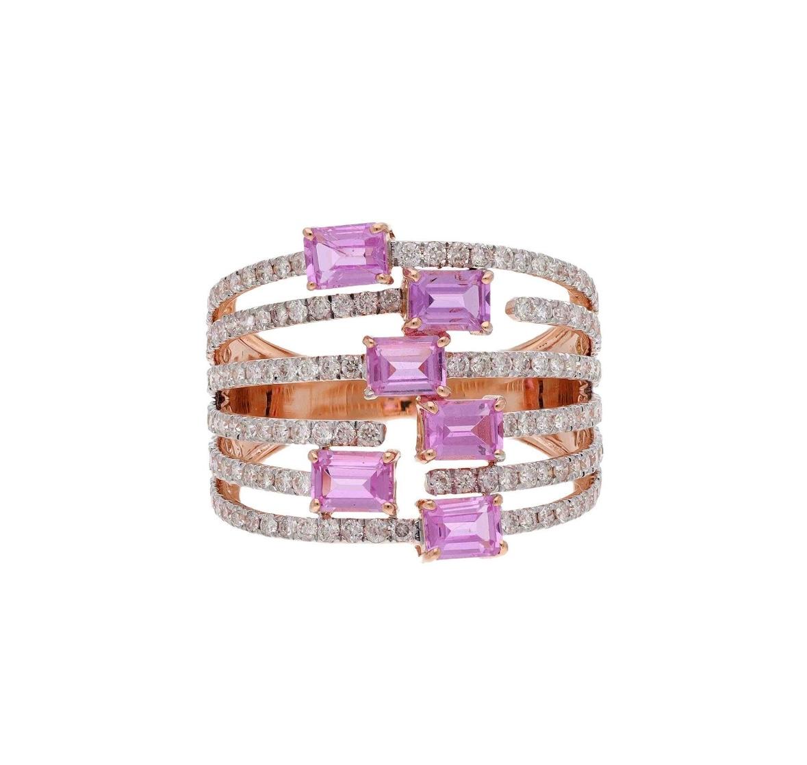 Women's Natural pink sapphire 1.63cts & diamond 1.03cts ring in 18k gold