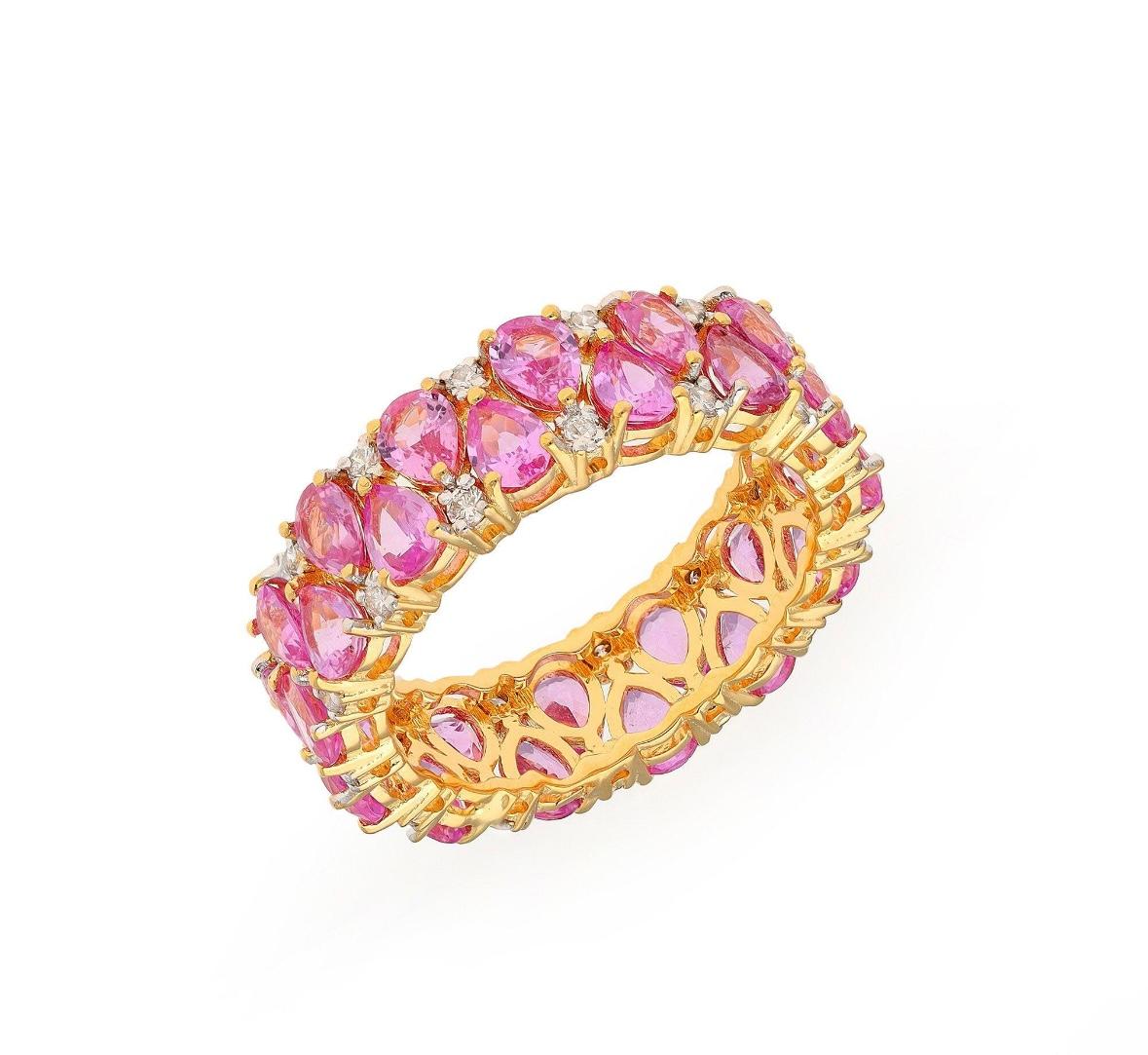 Pear Cut Natural pink sapphire pears 4.79cts & diamond 0.42cts ring in 18k gold
