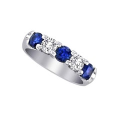 Nasbro Round Sapphire and Round Diamond 14 Karat Gold Band Ring