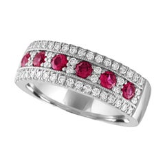Nasbro Ruby and Diamond 14 Karat White Gold Band Ring
