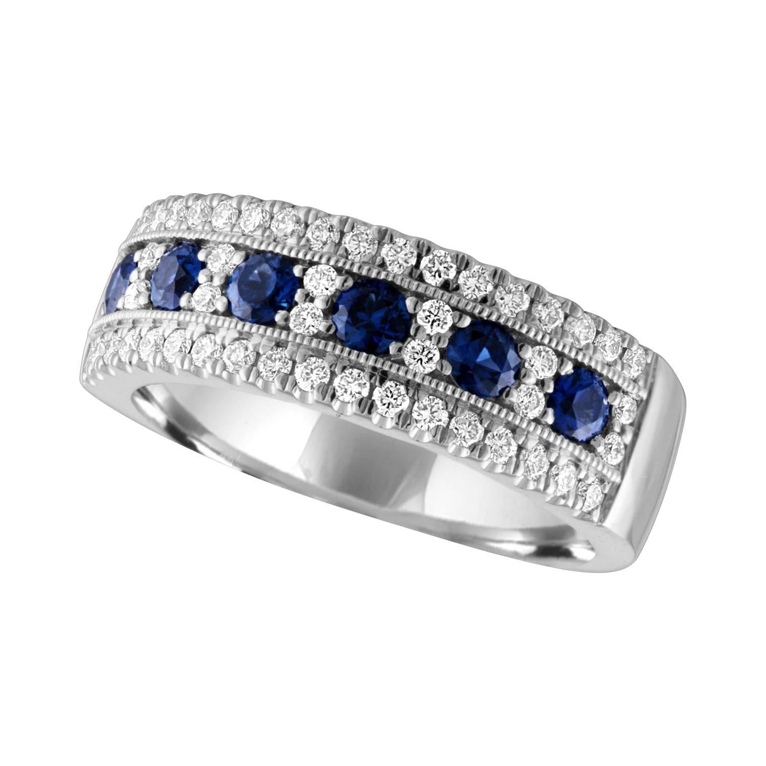 Nasbro Sapphire and Diamond 14 Karat White Gold Band Ring For Sale
