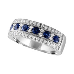 Nasbro Sapphire and Diamond 14 Karat White Gold Band Ring
