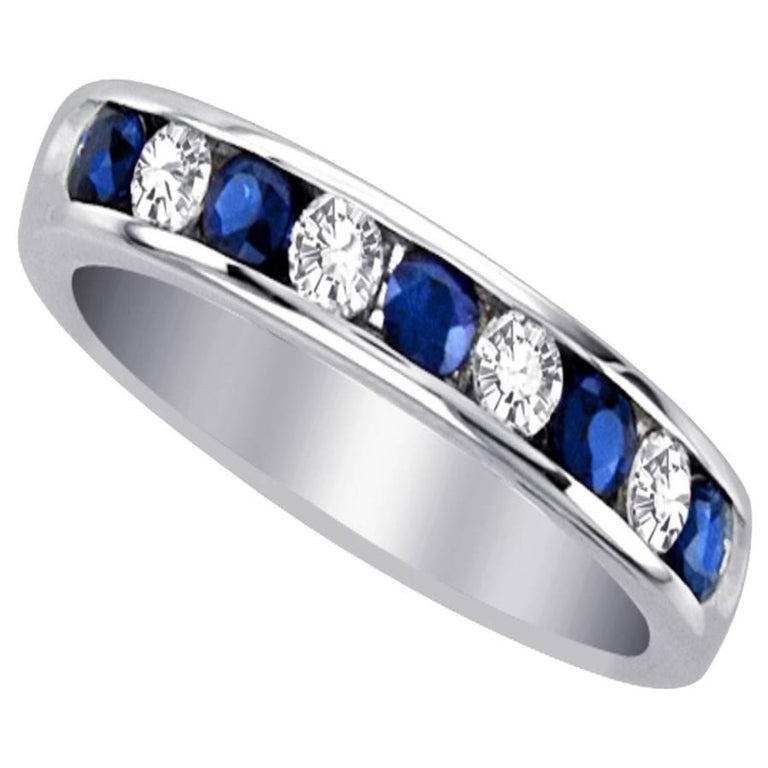 Nasbro Sapphire and Diamond Channel Set 14 Karat White Gold Band Ring For Sale at 1stdibs