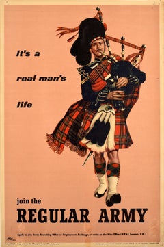 Original Retro Military Poster Join The Regular Army Scots Guards Piper
