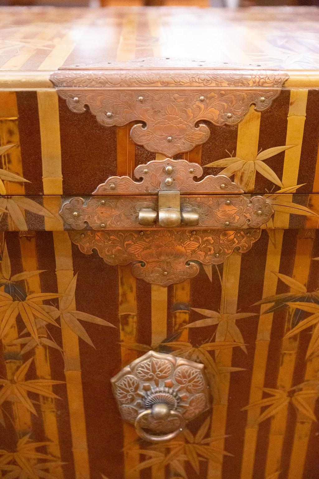 19th Century Nashiji Lacquer Armor Trunk with Bamboo Design