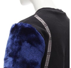 NASIR MAZHAR black velvet print blue faux fur sleeve cropped sweatshirt S