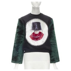 NASIR MAZHAR black velvet print green faux fur sleeve pullover sweatshirt S
