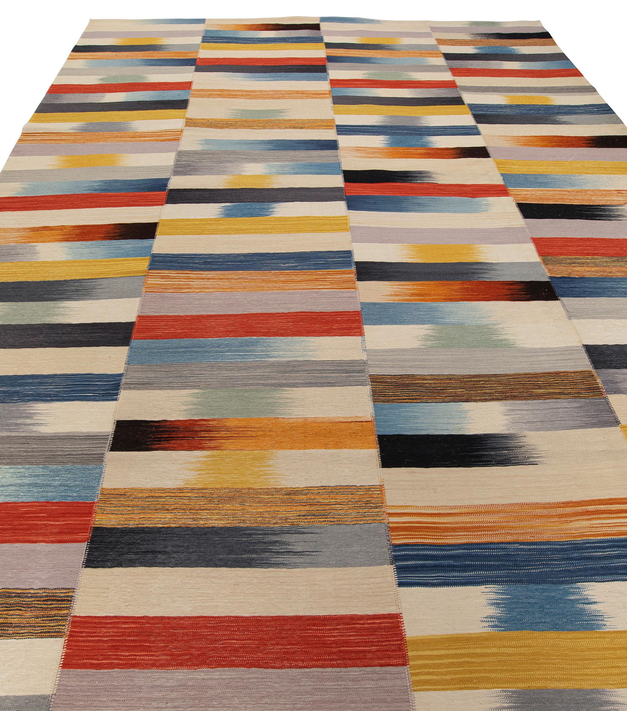 Hand-Woven NASIRI Carpets Mazandaran Collection - Multicolor Flatweave  For Sale