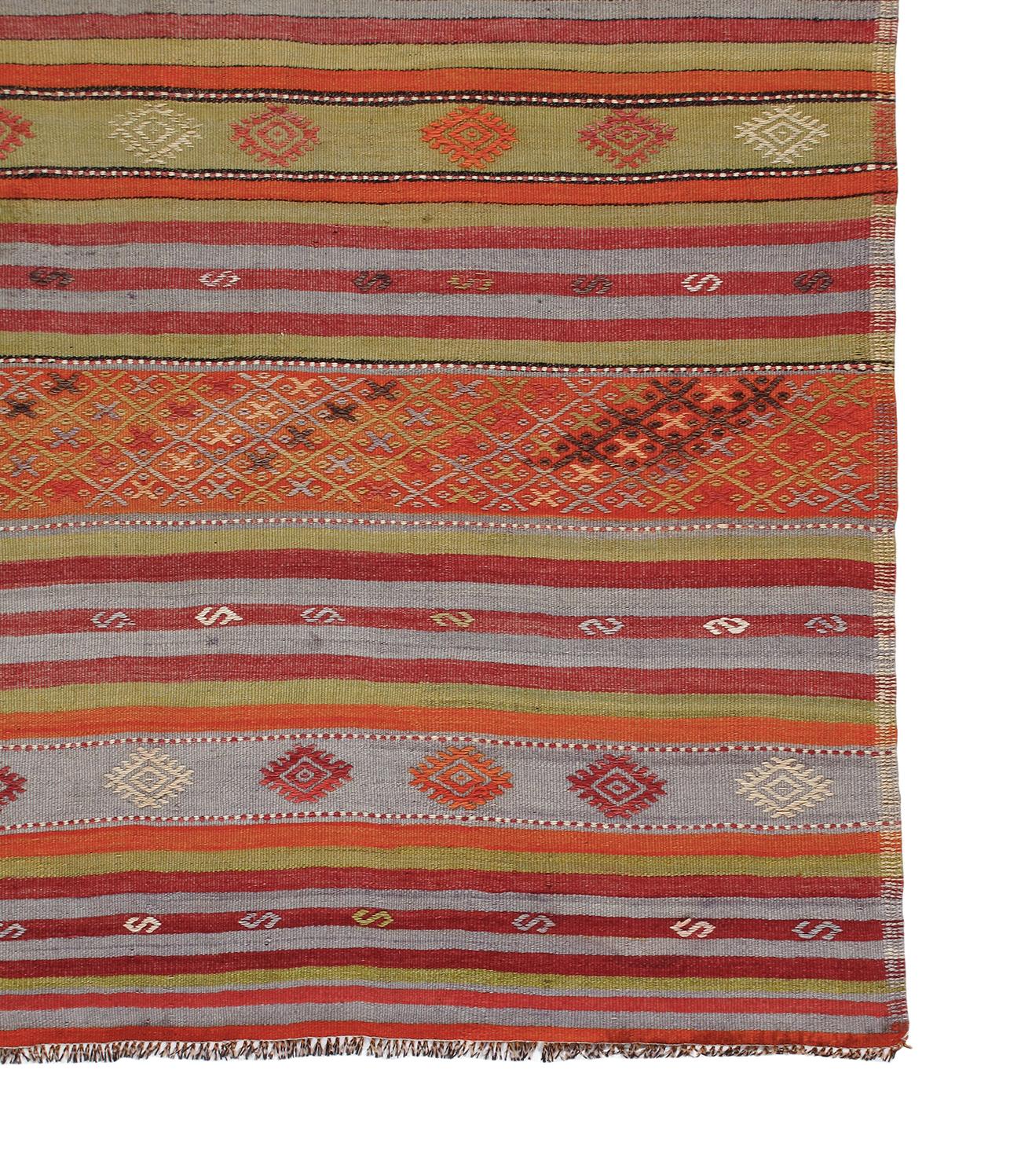 Hand-Woven NASIRI Carpets Vintage striped Tribal kilim Rug  For Sale