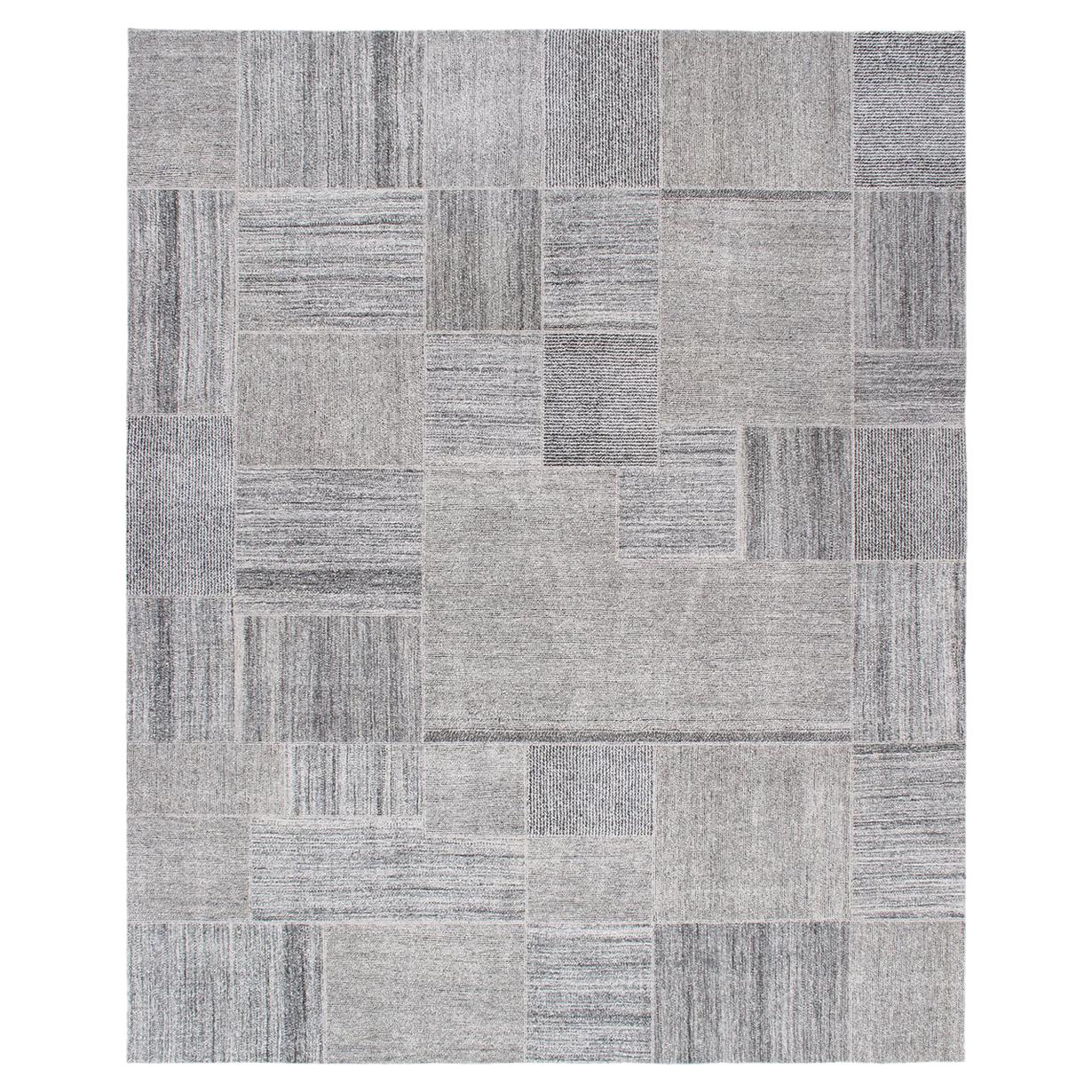 Vintage Patchwork Handwoven Flatweave Grey Rug For Sale