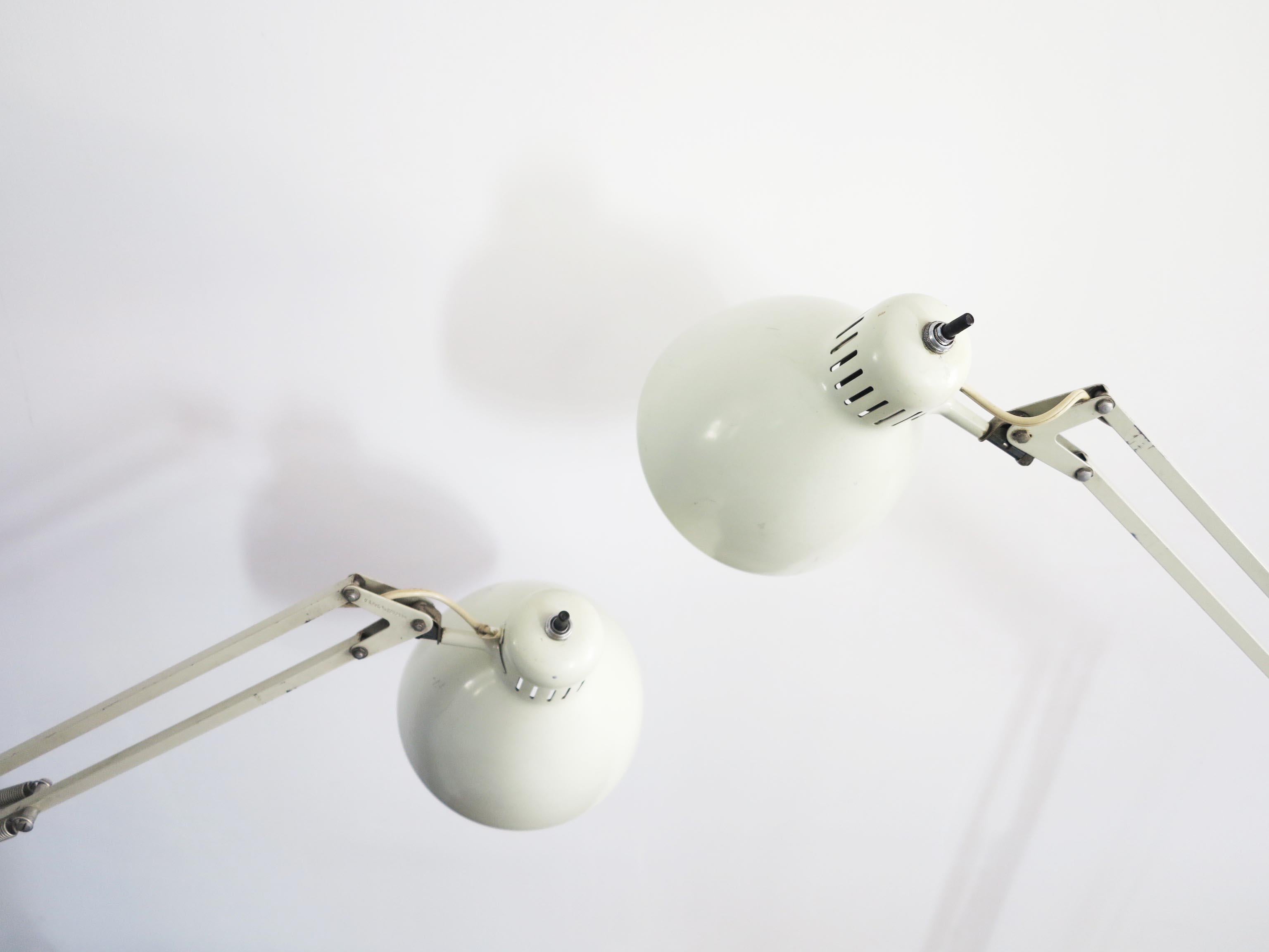 Norwegian Naska Loris Table Lamps by Luxo Lamp White, Set of Two 1940s For Sale