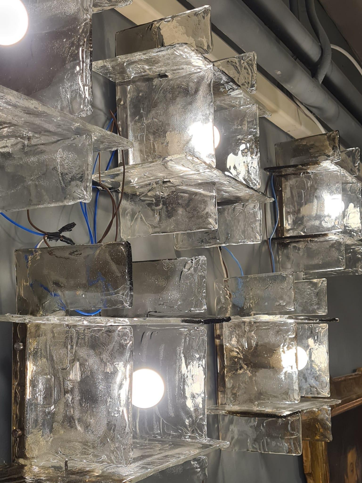 Steel Nason Ceiling Lamp in Murano Glass