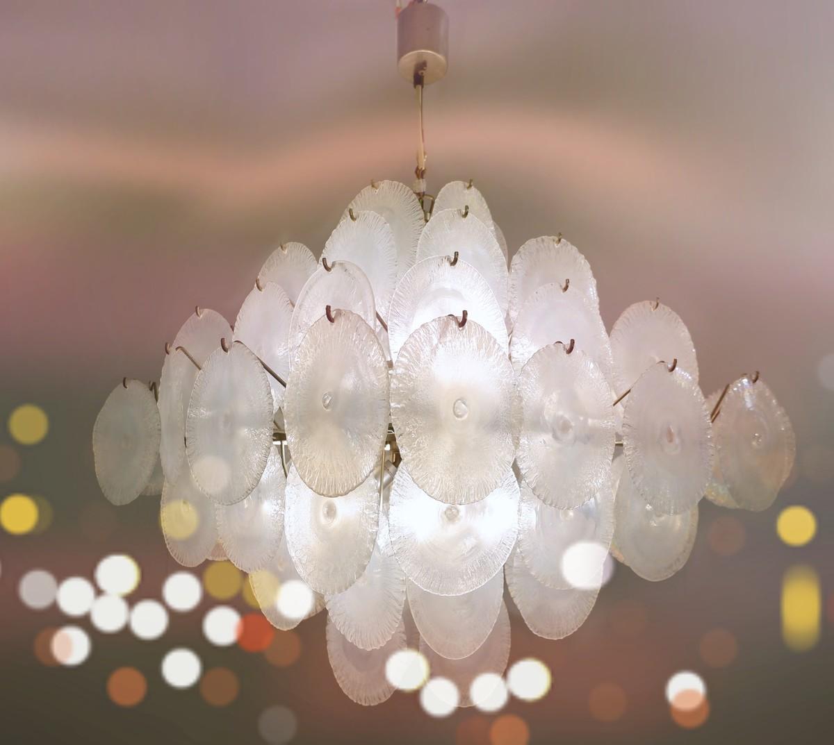 Italian Nason Chandelier with Murano Glass Discs, 1960s