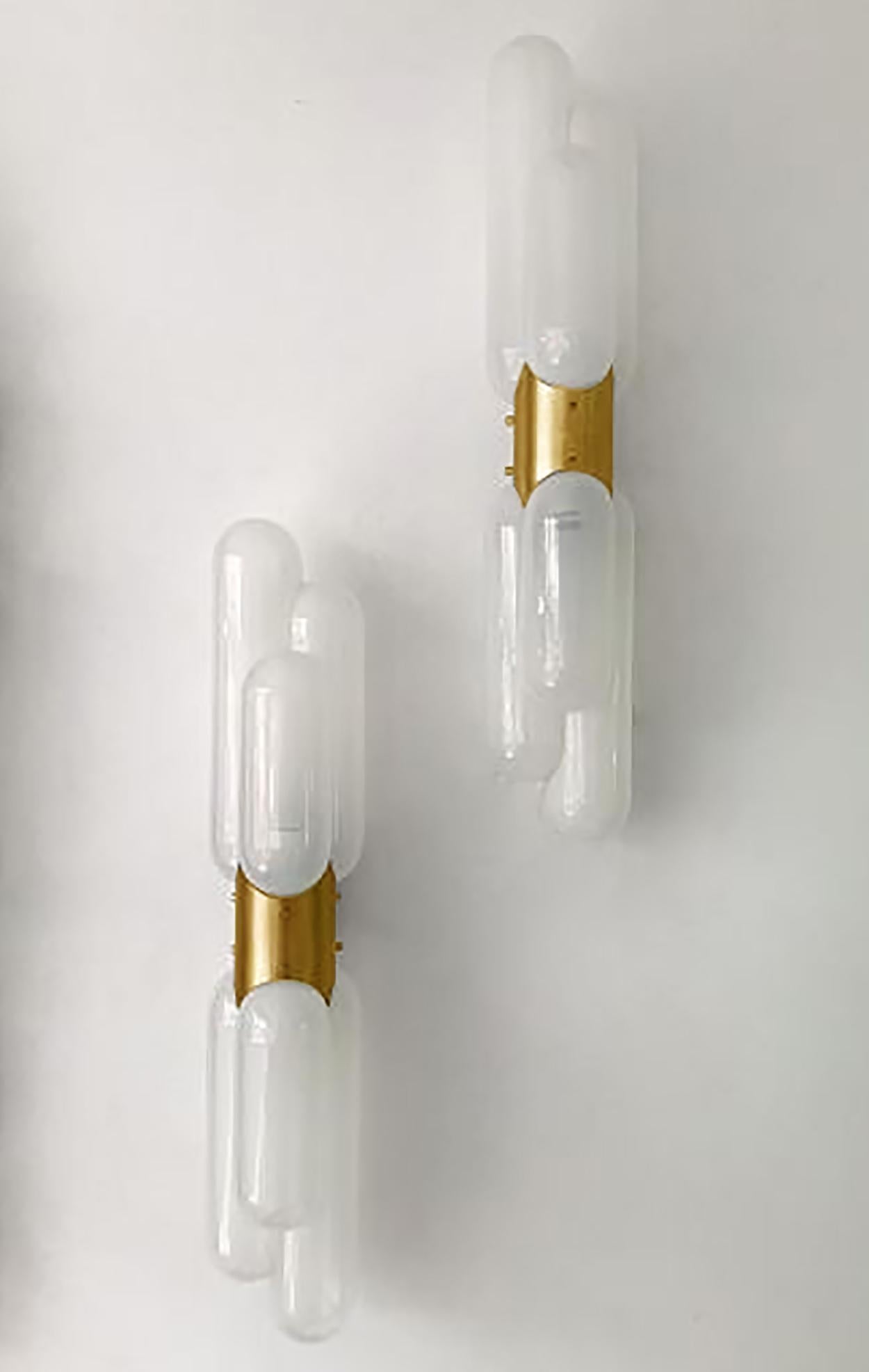 Post-Modern Nason for Mazzega Torpedo Murano Glass and Brass Details, 1960's