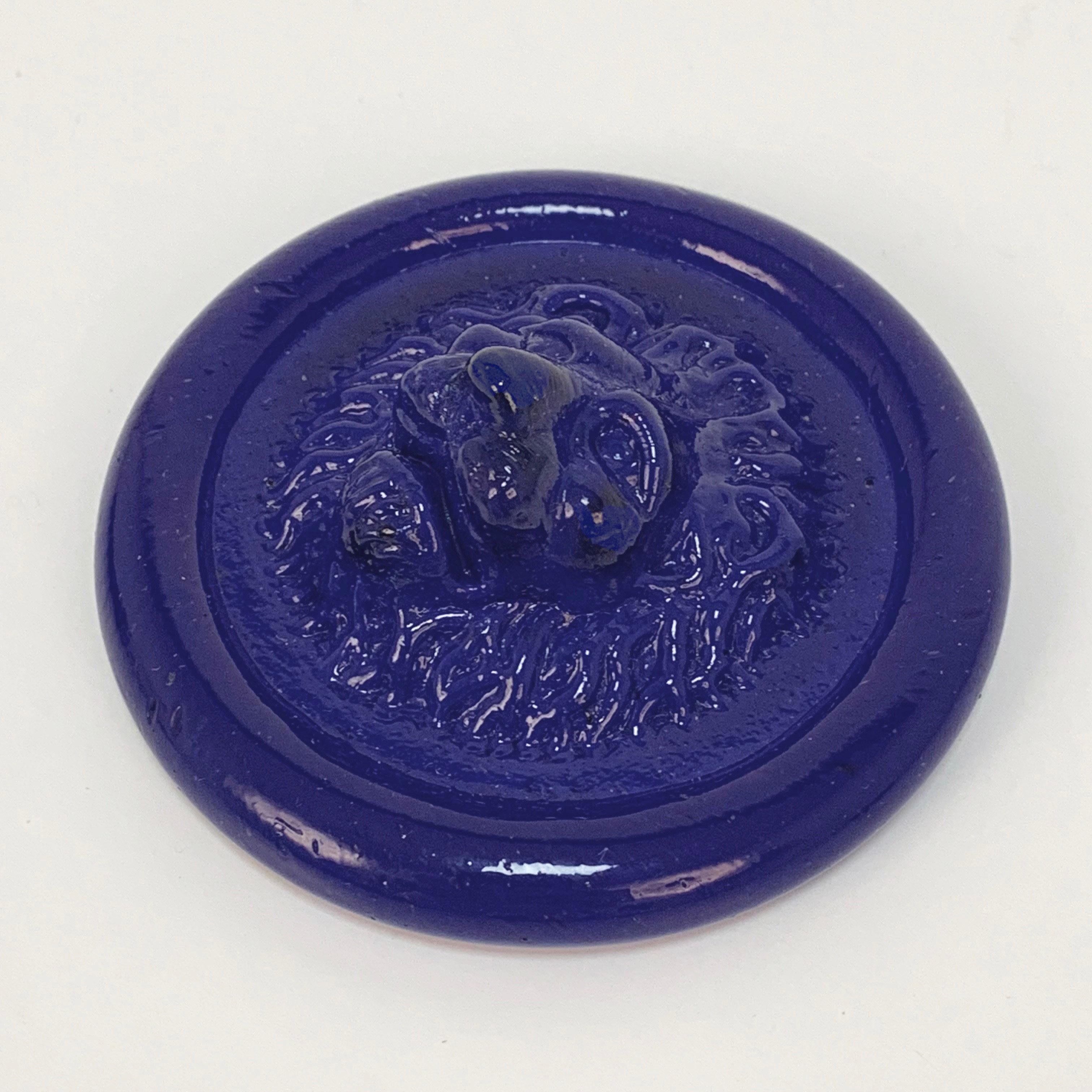 Mid-Century Modern Nason, Italian Murano Glass Leo Lion Paperweight Blue, Venezia Murano Italy