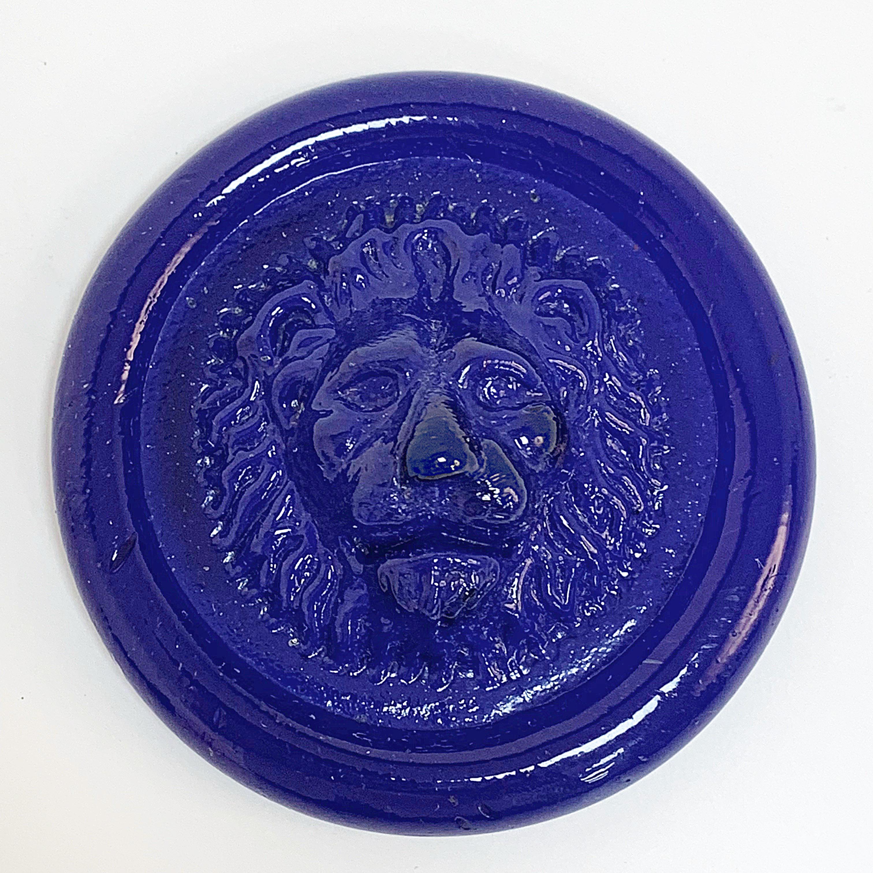 Nason, Italian Murano Glass Leo Lion Paperweight Blue, Venezia Murano Italy 1
