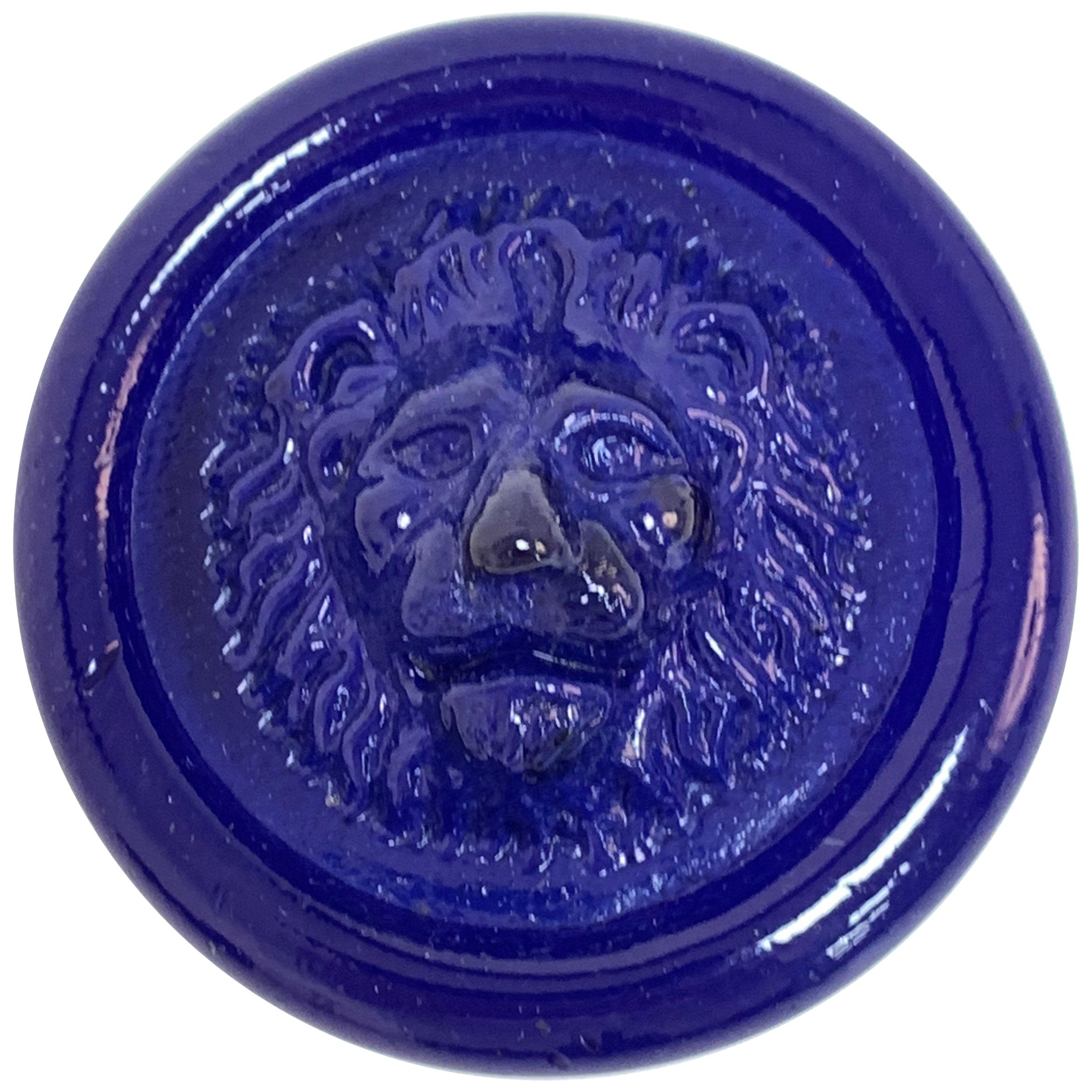Nason, Italian Murano Glass Leo Lion Paperweight Blue, Venezia Murano Italy