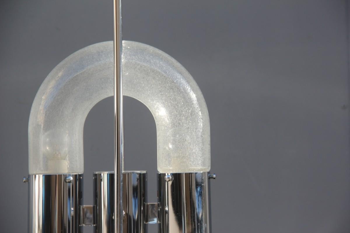 Carlo Nason Mazzega Pulegoso Murano art glass curved chandelier Italian design 1970 Pop Art.