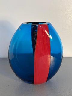 Nason Moretti Murano – Blaue und rote eiförmige Kunstglasvase
