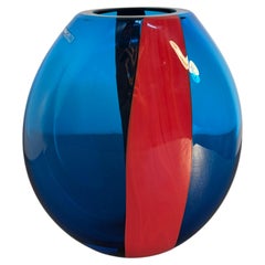 Nason Moretti Murano – Blaue und rote eiförmige Kunstglasvase