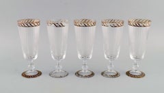 Nason & Moretti, Murano, Five Wine Glasses with Turquoise and Gold Decoration
