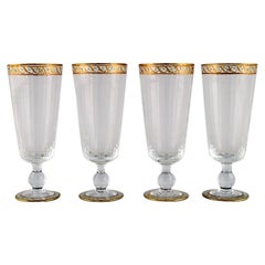 Nason & Moretti, Murano, Four Champagne Flutes in Mouth-Blown Art Glass, 1930's