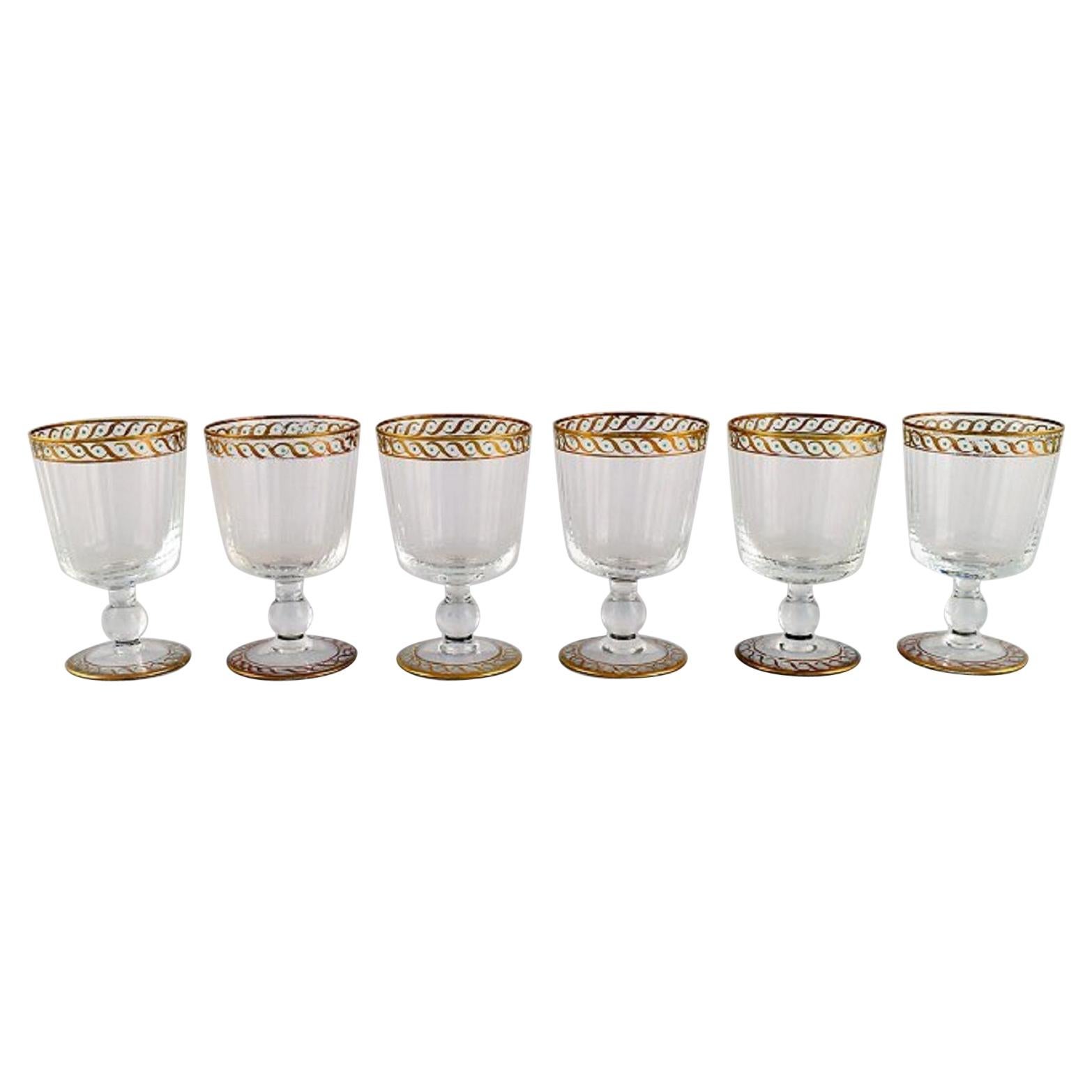 Six verres à vin blancs en verre d'art soufflé à la bouche de Nason & Moretti, Murano, années 1930