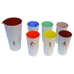 Nason Moretti Musicians White and Colored Murano Glass Drinking Set, Italy 1955