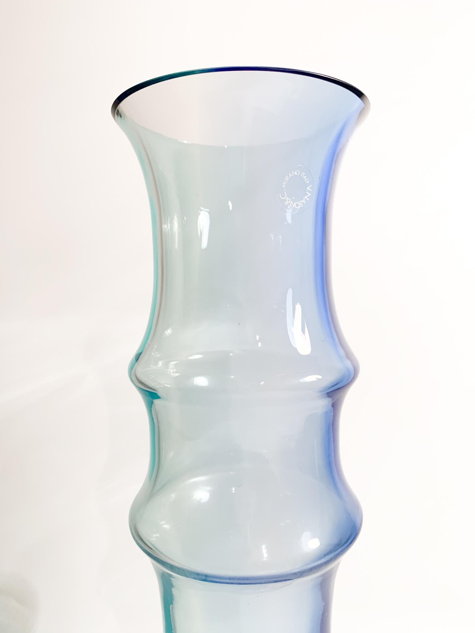 Nason MuranoLight Blue and Blue Glass Vase Bamboo Model from the 1980s For Sale 3