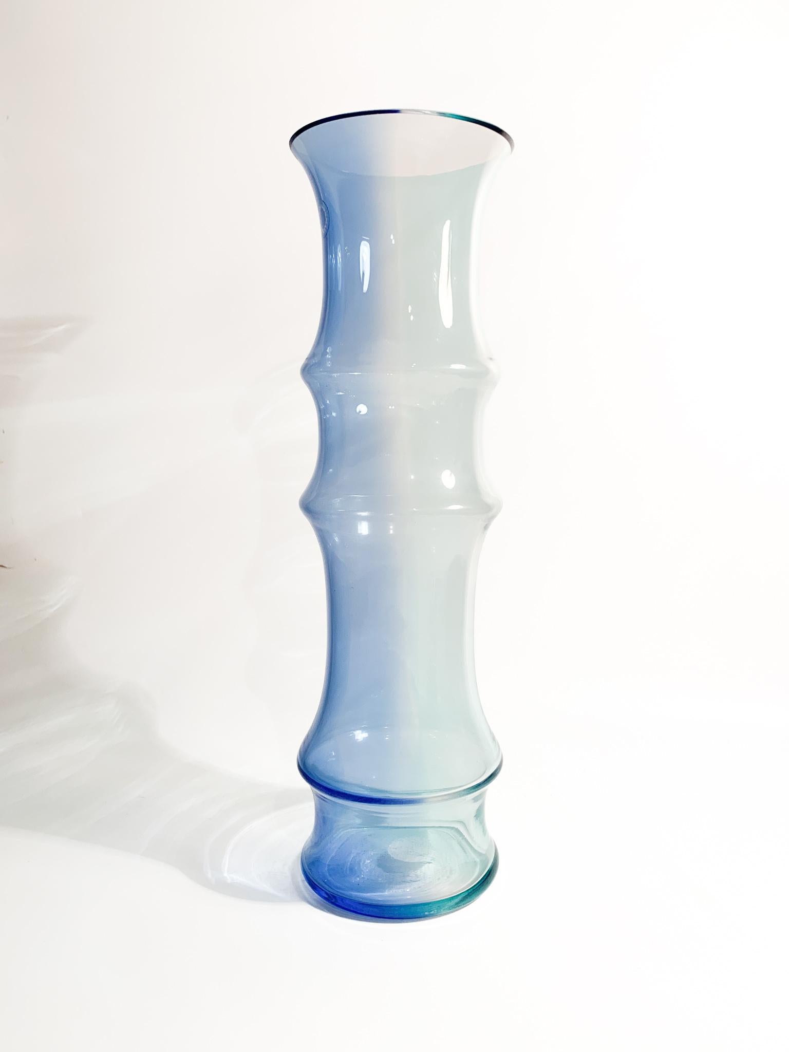 Nason MuranoLight Blue and Blue Glass Vase Bamboo Model from the 1980s For Sale 5