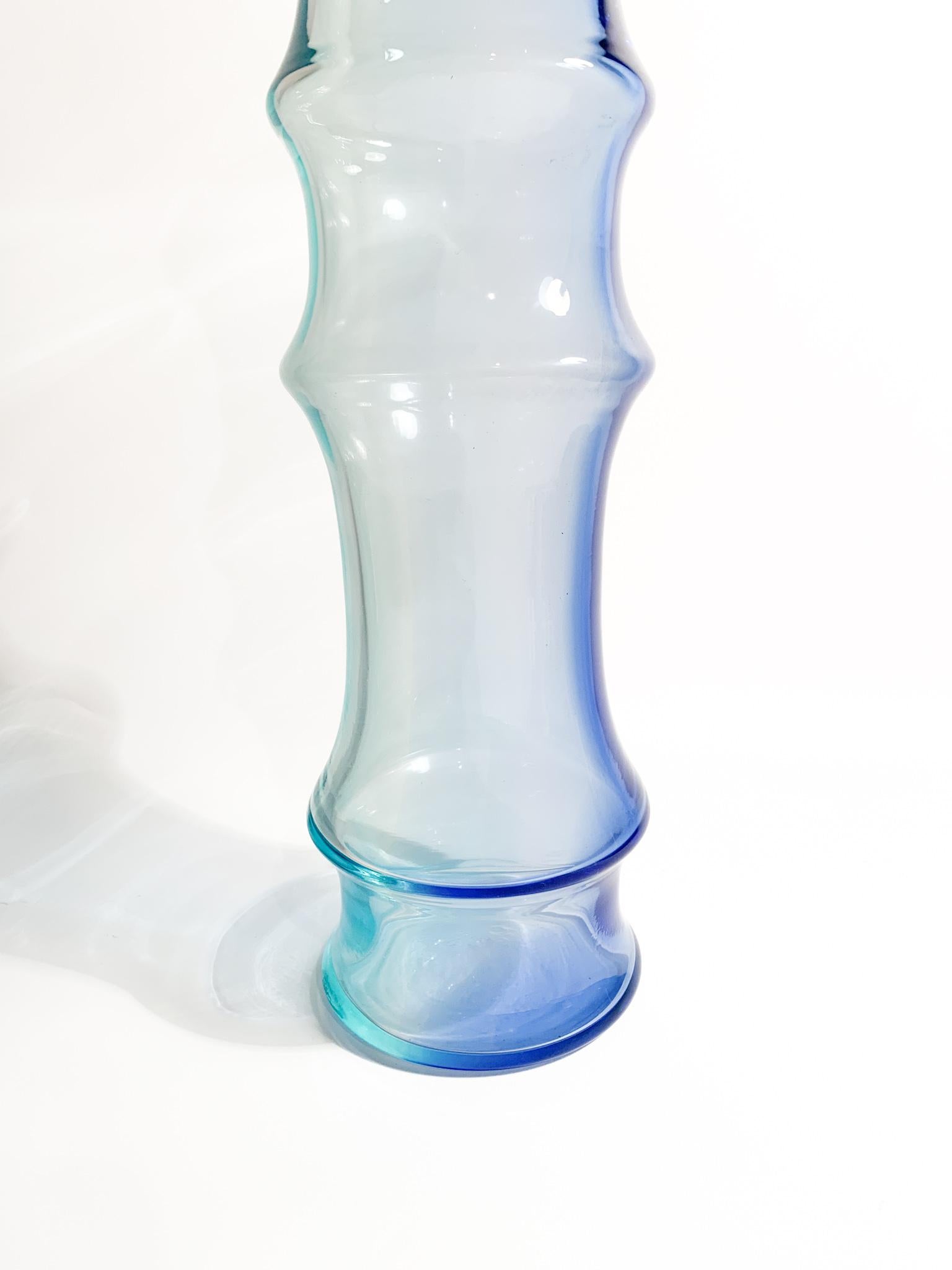 Italian Nason MuranoLight Blue and Blue Glass Vase Bamboo Model from the 1980s For Sale