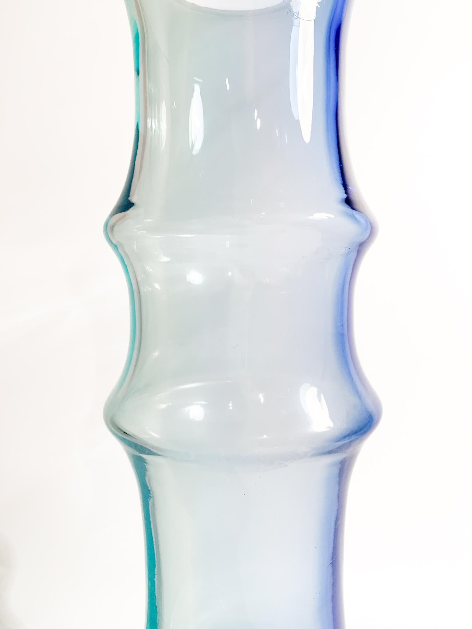Late 20th Century Nason MuranoLight Blue and Blue Glass Vase Bamboo Model from the 1980s For Sale