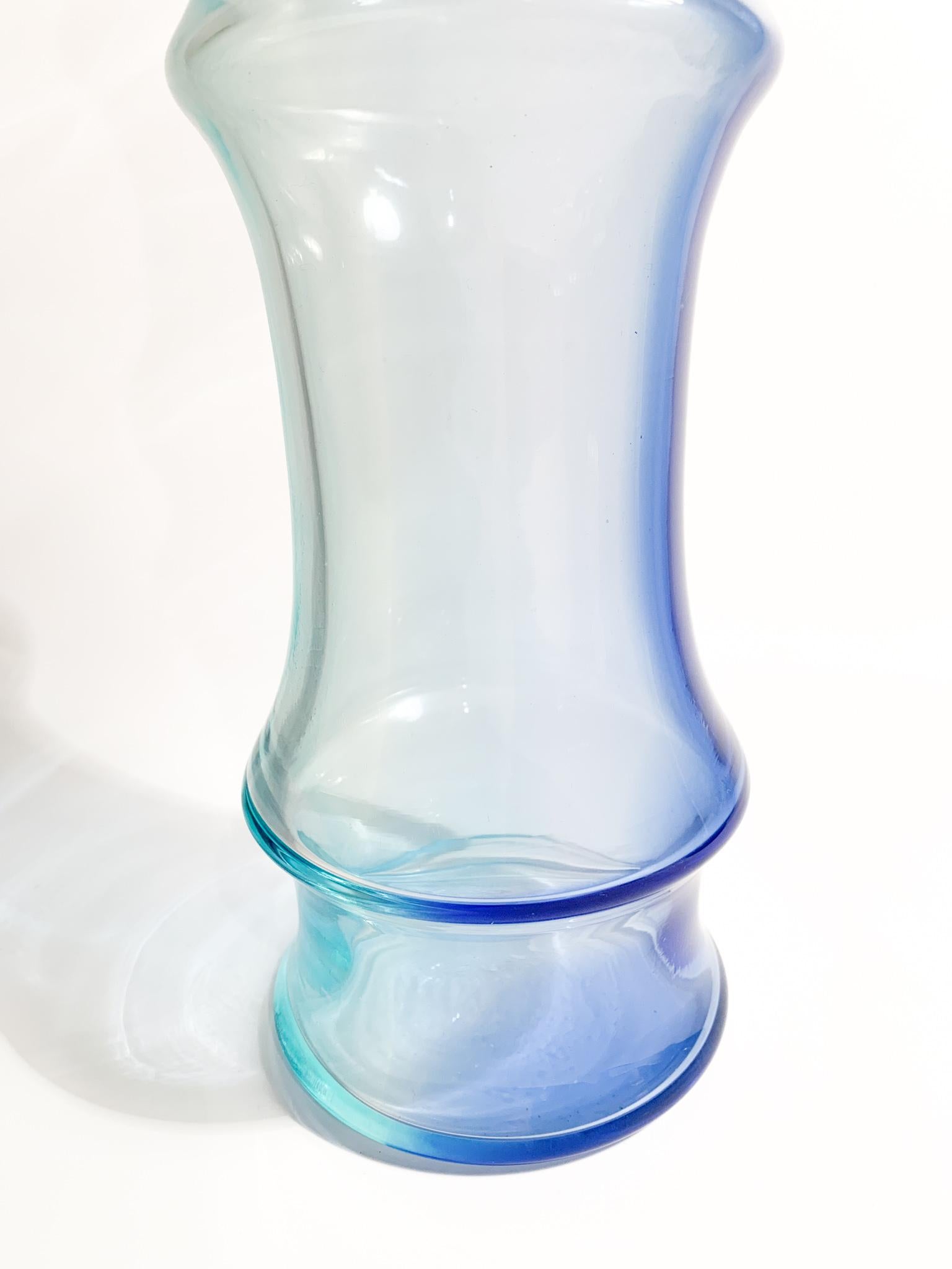 Nason MuranoLight Blue and Blue Glass Vase Bamboo Model from the 1980s For Sale 1