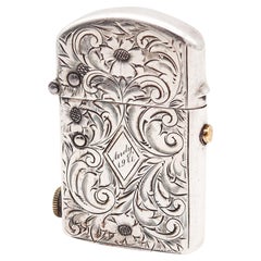 NASSAU 1905 Semi Automatic Pocket Petrol Lighter In Engraved .925 Sterling Silve