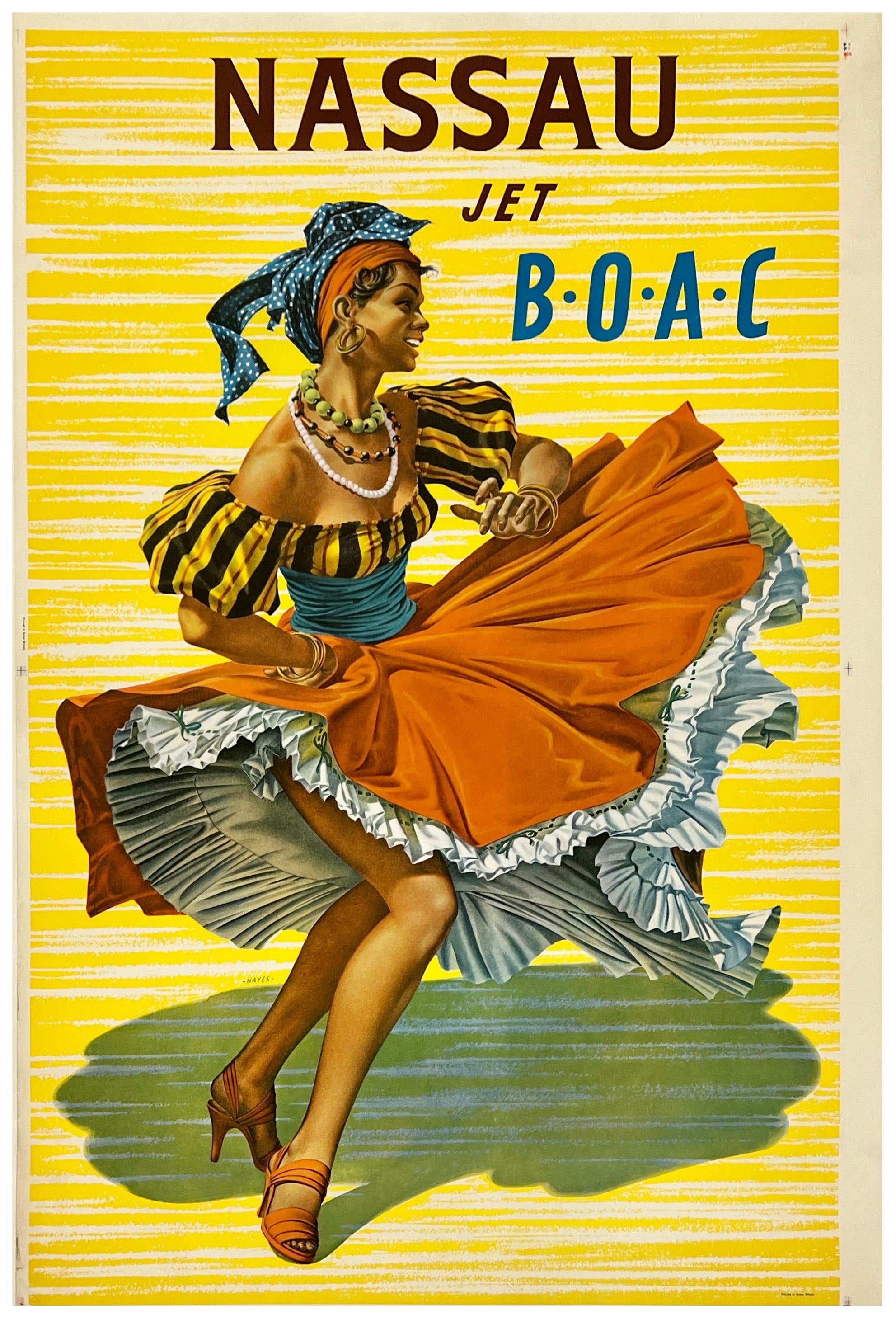 NASSAU JET BOAC British Airways – Original-Vintage-Reiseplakat einer Fluggesellschaft