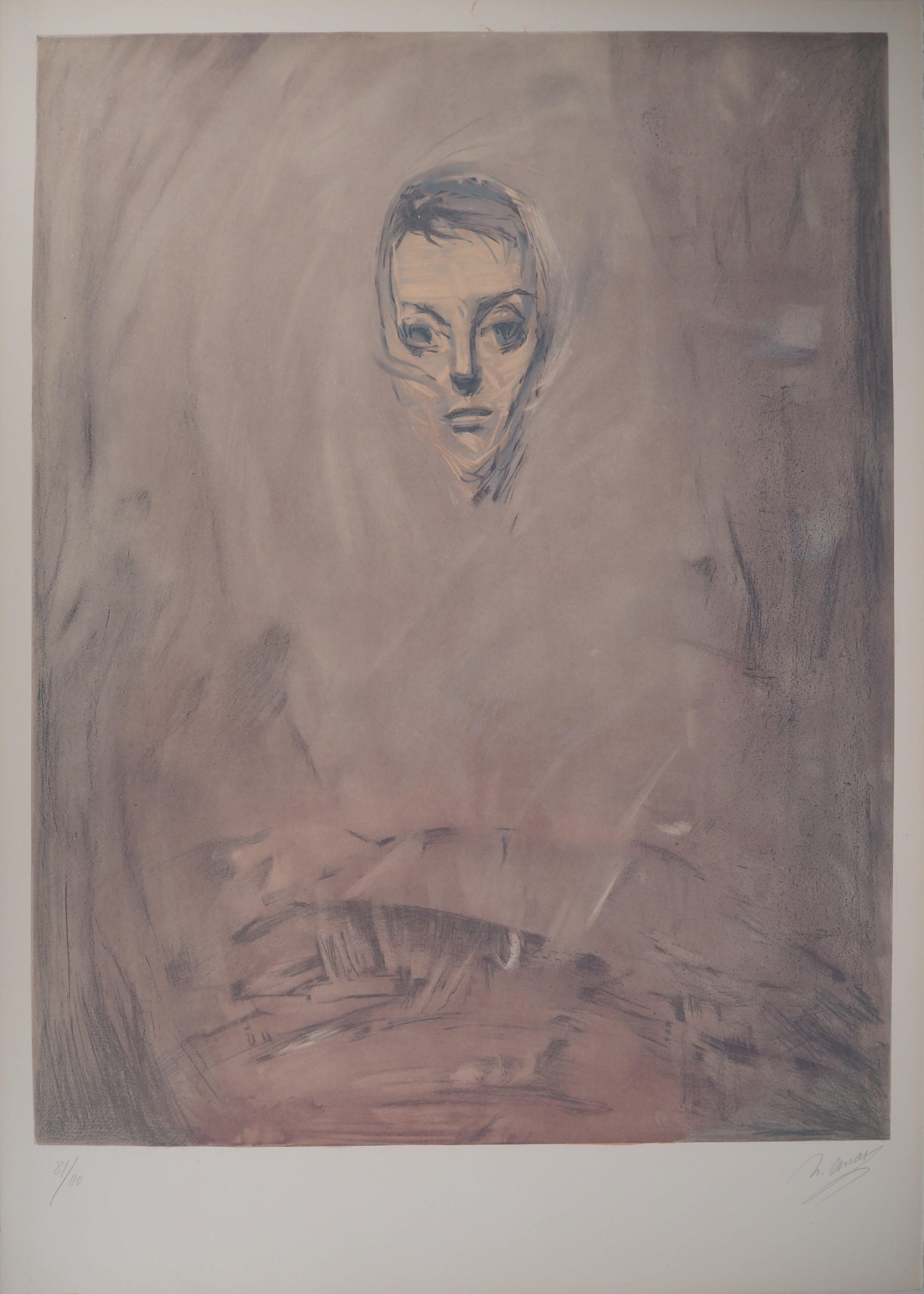 Nasser Assar Figurative Print - Shadow, Bride in Pink - Original lithograph, Handsigned and Numbered / 110