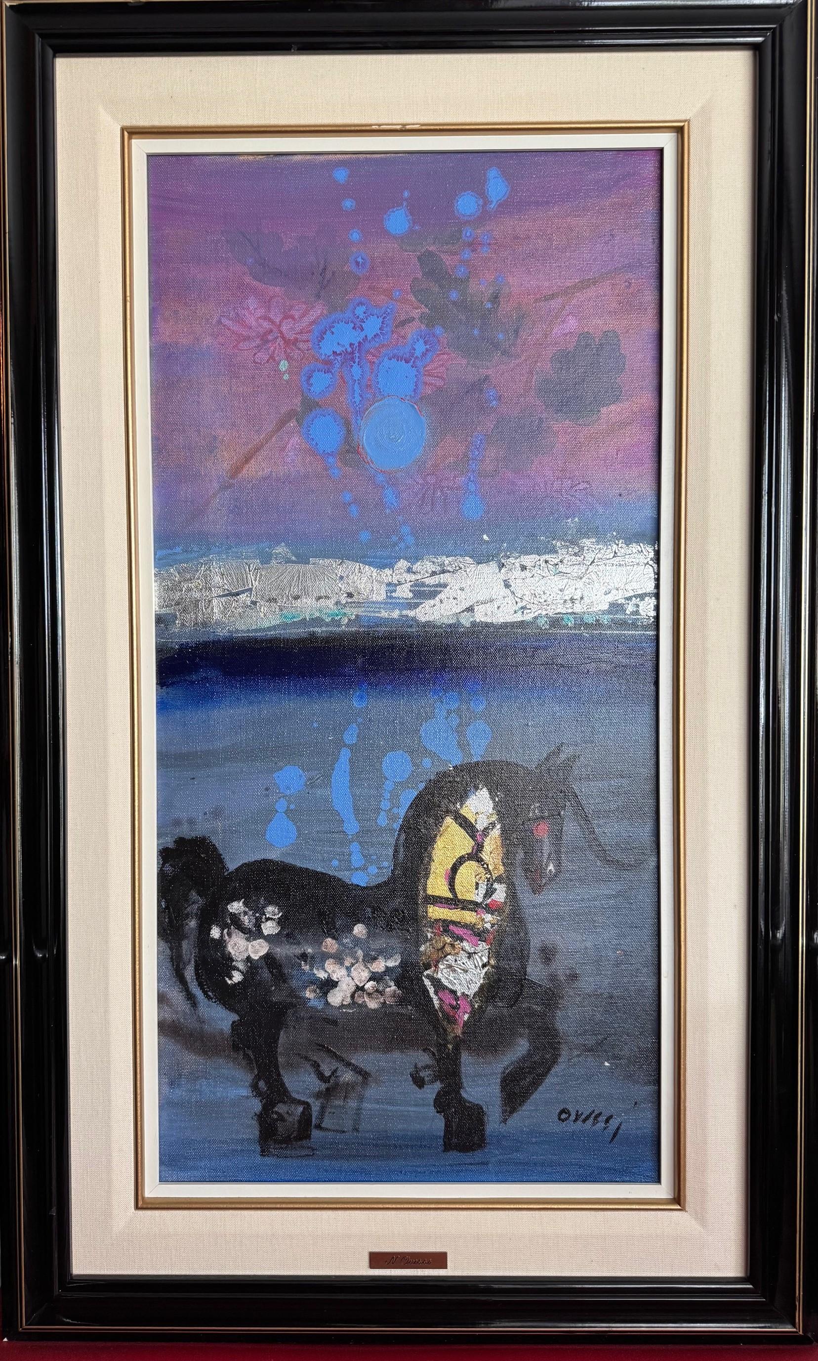 Postmoderne Nasser Ovissi Black Stallion 1989 Huile sur toile en vente