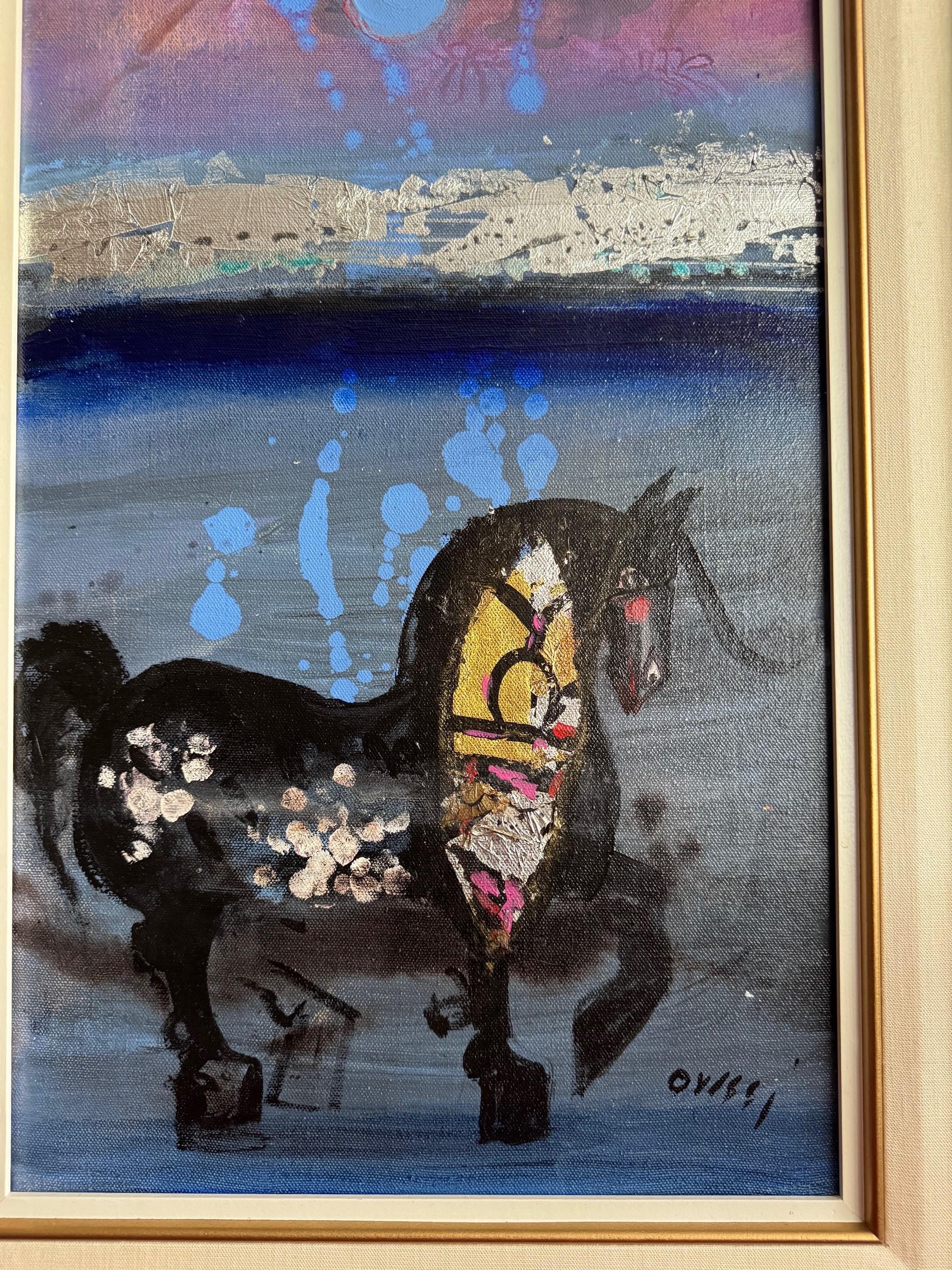 Américain Nasser Ovissi Black Stallion 1989 Huile sur toile en vente