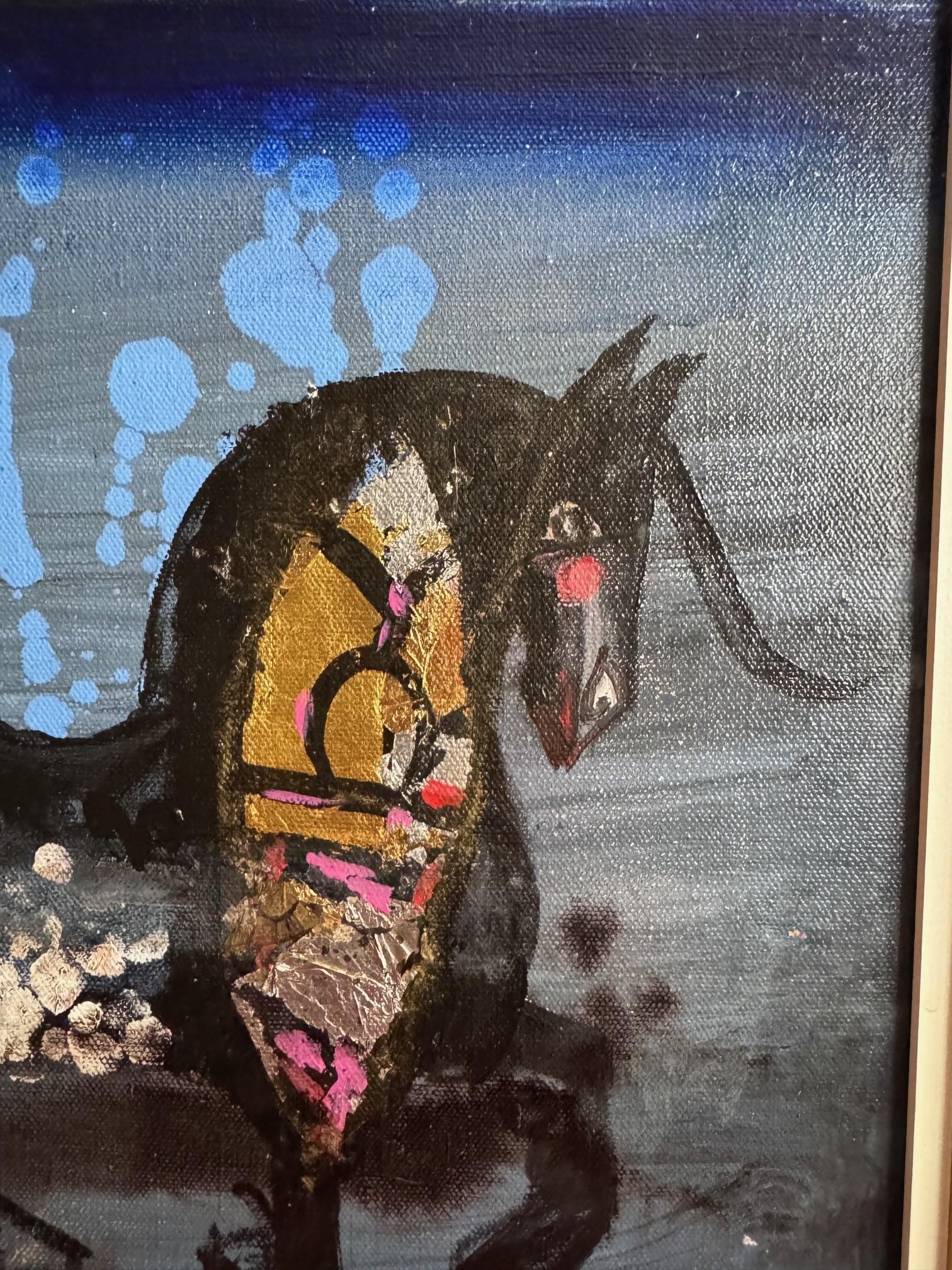 Peint à la main Nasser Ovissi Black Stallion 1989 Huile sur toile en vente