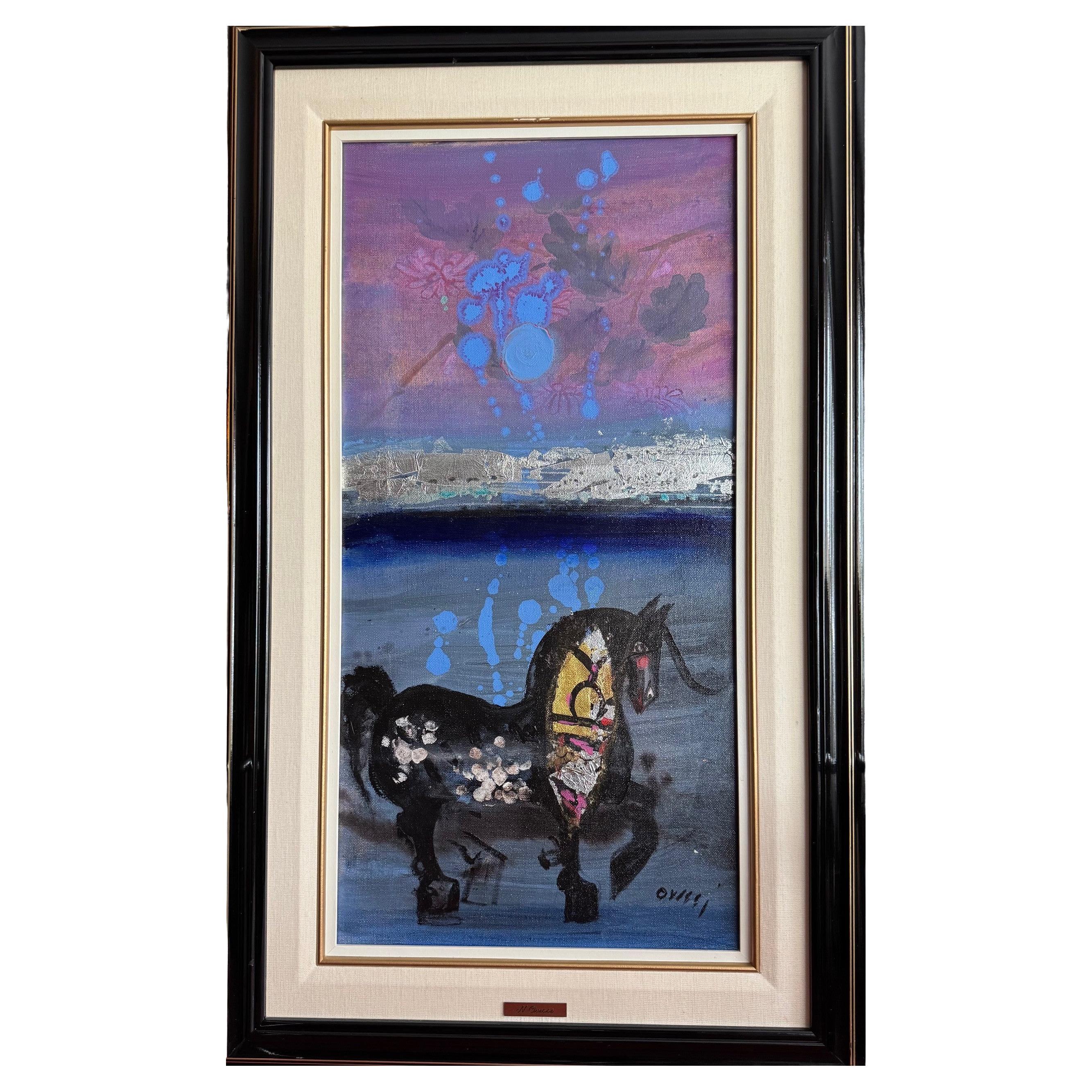 Nasser Ovissi Black Stallion 1989 Huile sur toile