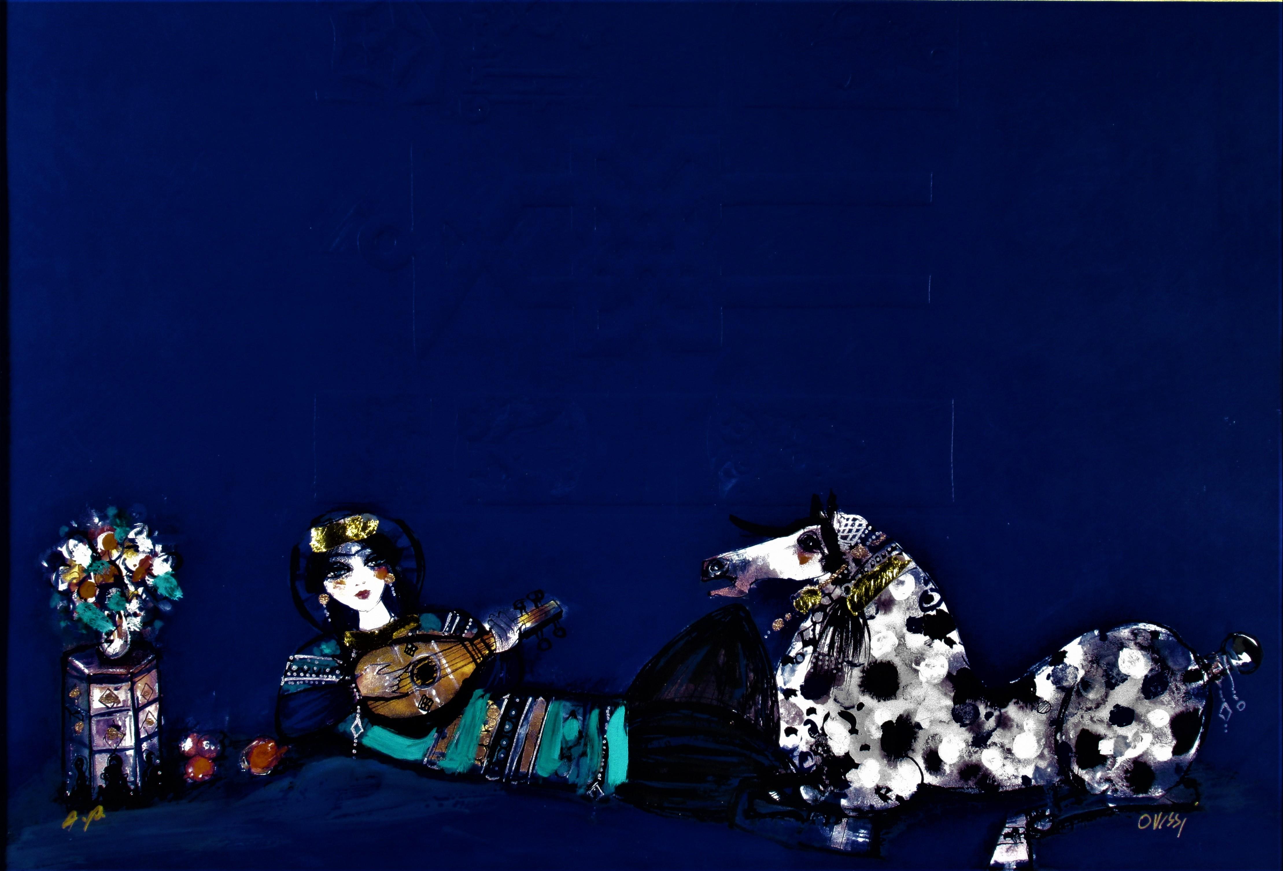 Seated Horse - Romantic Mixed Media Art by Nasser Ovissi