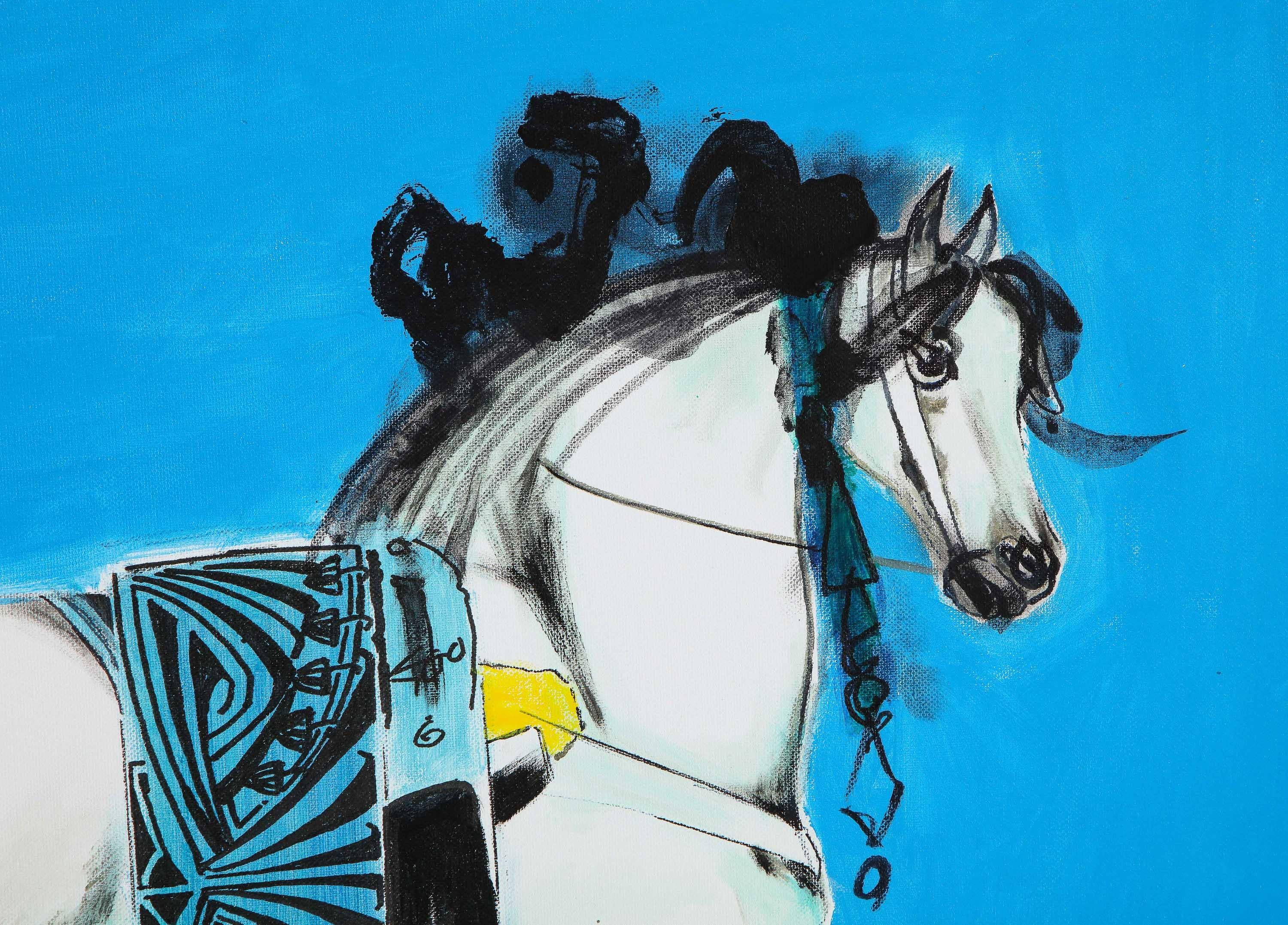 Peinture à l'huile sur toile « Cheval arabe » de Nasser Ovissi, 