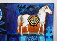 Nasser Ovissi, 'Iranian, Born 1934' "Four Blue Squares" Oil on Canvas Painting