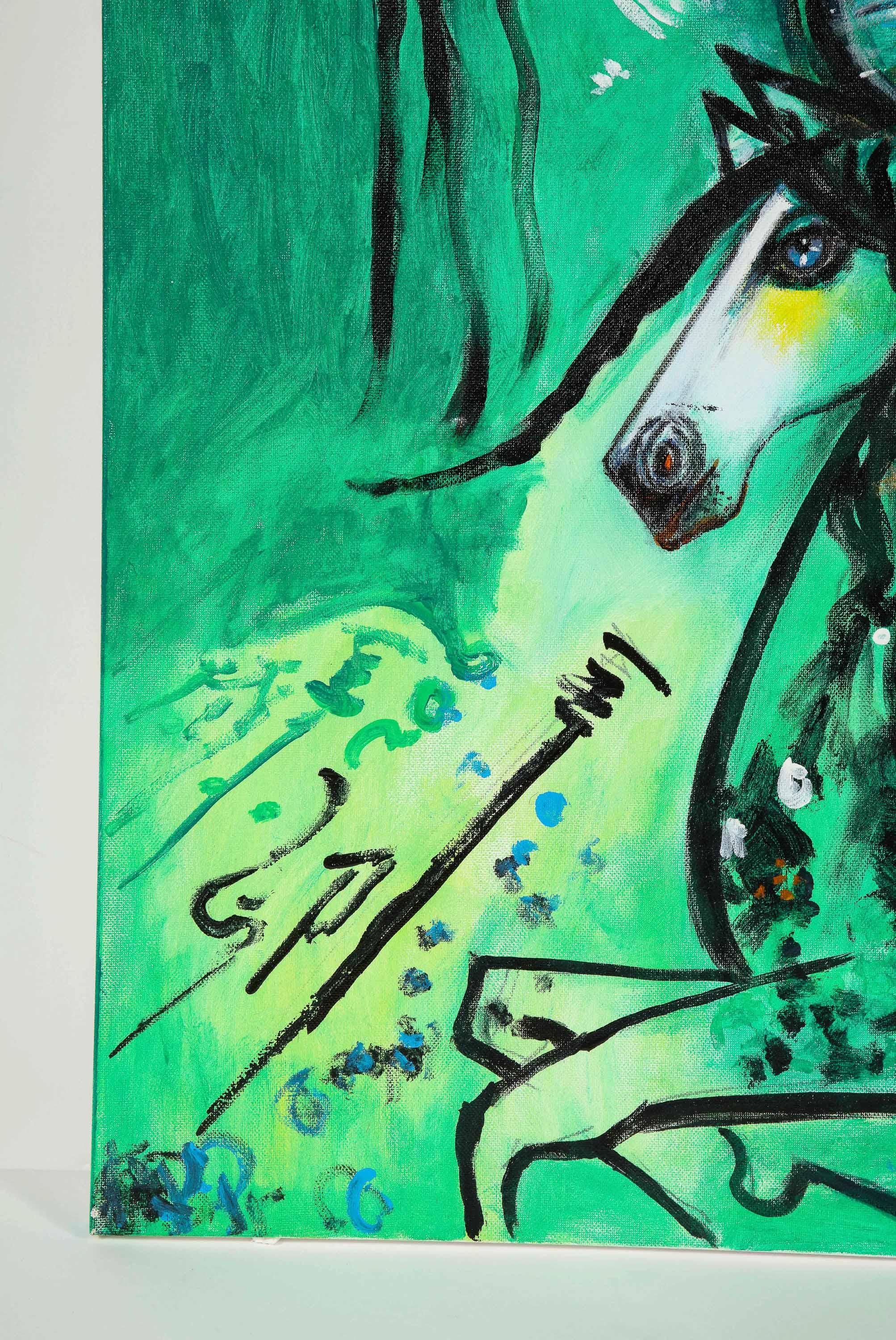 Nasser Ovissi, « Iranien, né en 1934, fille avec chevaux arabes », huile sur toile en vente 1