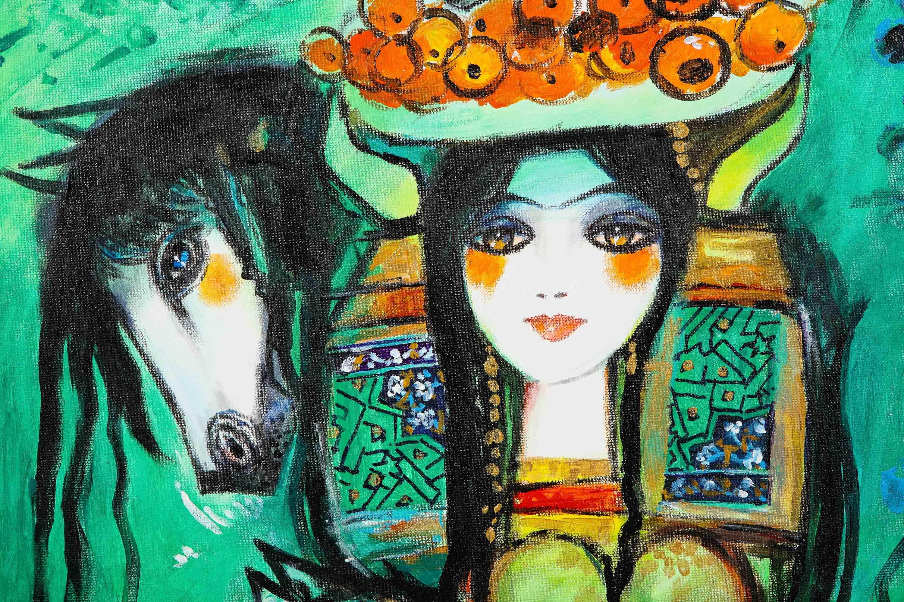 Nasser Ovissi, « Iranien, né en 1934, fille avec chevaux arabes », huile sur toile en vente 5