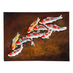 Vintage Nasser Ovissi, 'Iranian, Born 1934' "Koi Fish" Oil on Canvas Painting