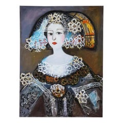 Nasser Ovissi, "Iranien, né en 1934", "Queen Isabella I of Spain" Huile sur toile