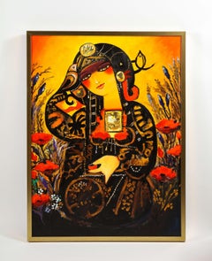 Nasser Ovissi, "Iranien, né en 1934", "Safavid Lady" peinture à l'huile sur toile